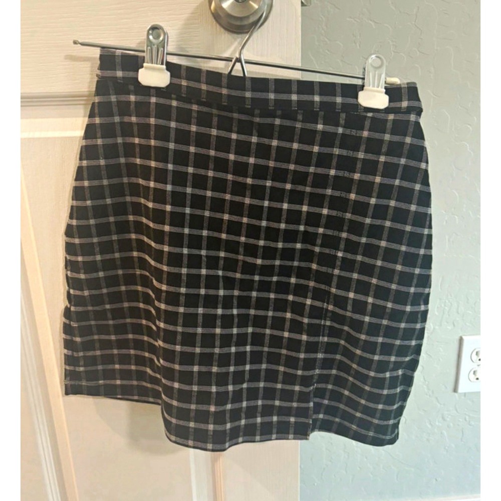 Hollister Black White Grid Plaid Ultra High Rise Mini Skirt Side Slit Small